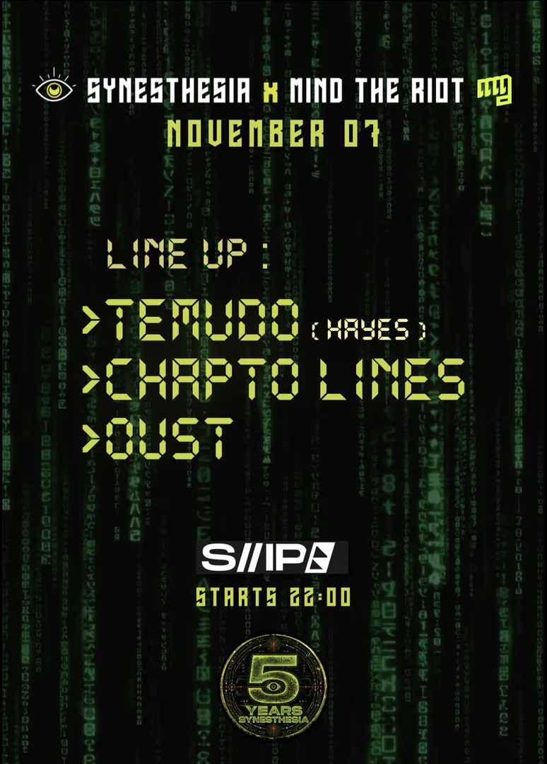 SYNESTHESIA x Mind The Riot present Temudo, S//Ip, Nicosia