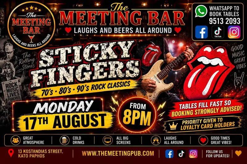 🎸 Monday 17th August – Sticky Fingers (8PM)