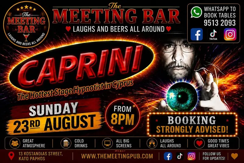 🧠 Sunday 23rd August – Caprini Stage Hypnotist (8PM)