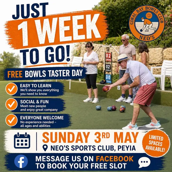 TRY BOWLS AT OUR FREE TASTER DAY AT CORAL BAY BOWLS CLUB